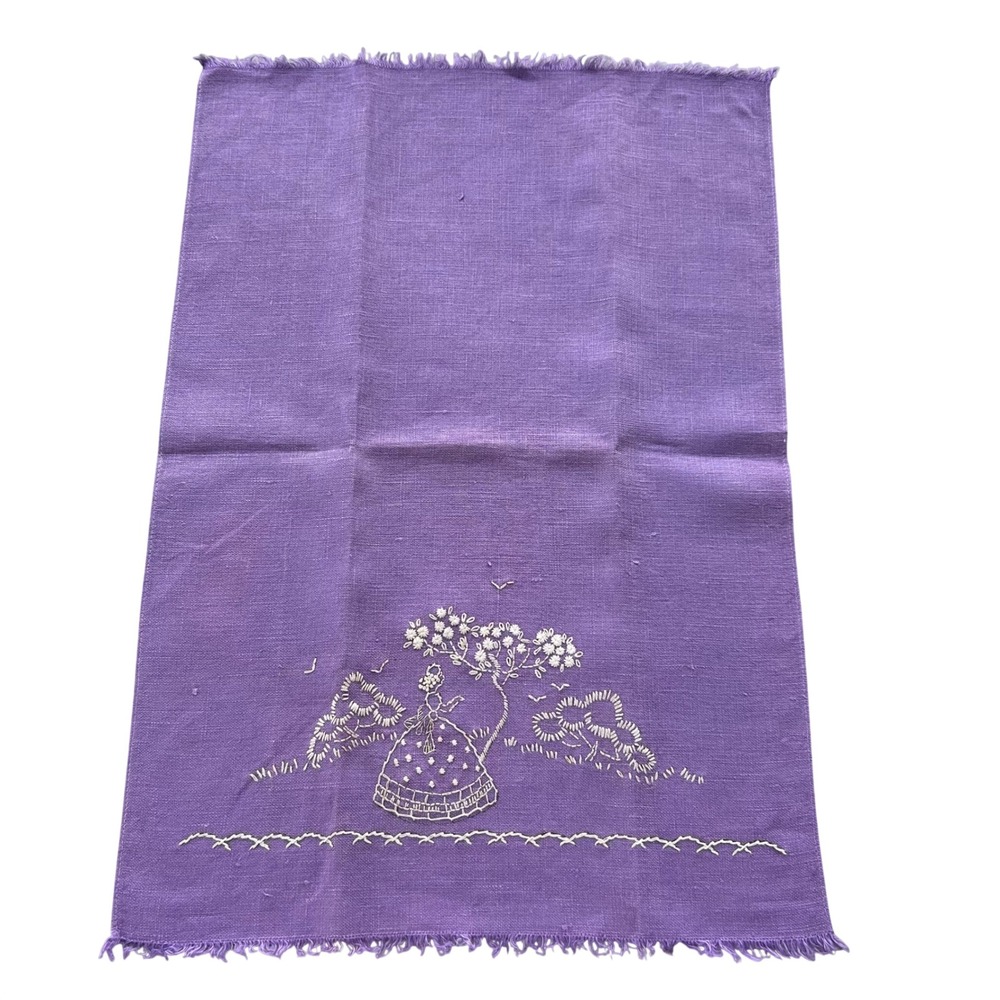 Unbranded Vintage Tea Towel Unisex OS Purple Embroidered Southern Belle Linen